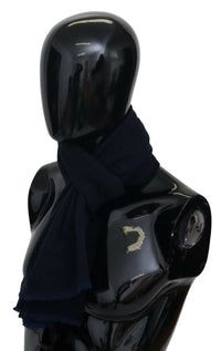 M Missoni Dark Blue Wool Unisex Neck Wrap Fringes Logo Scarf