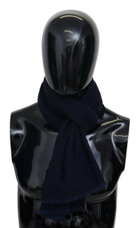 M Missoni Dark Blue Wool Unisex Neck Wrap Fringes Logo Scarf