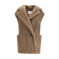 Max Mara Teddy alpaca and wool Vest - Brown fleece vest with a collar on a white background