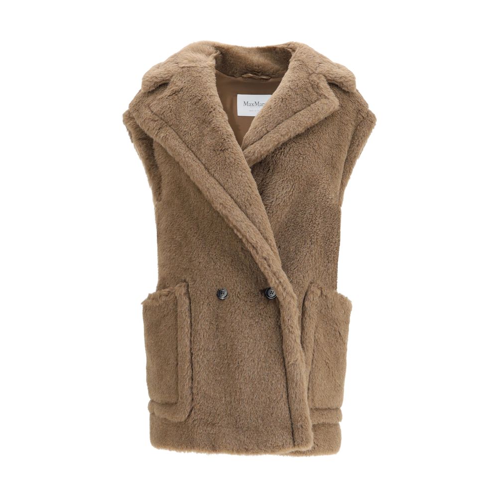 Max Mara Teddy alpaca and wool Vest - Brown fleece vest with a collar on a white background