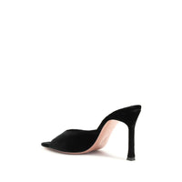Amina Muaddi Black Leather Stiletto Heel Sandals