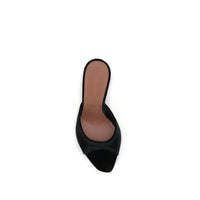 Amina Muaddi Black Leather Stiletto Heel Sandals