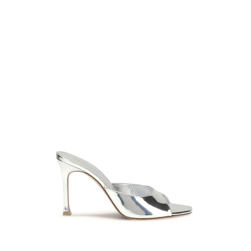 Amina Muaddi Silver Leather Slippers