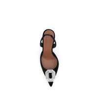 Amina Muaddi Black Calf Leather Bos Taurus High Heel Pumps