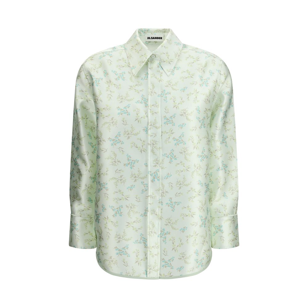 Jil Sander Green Silk Pattern Shirt