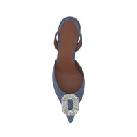 Amina Muaddi Blue Nubuc Leather High Heel Pumps