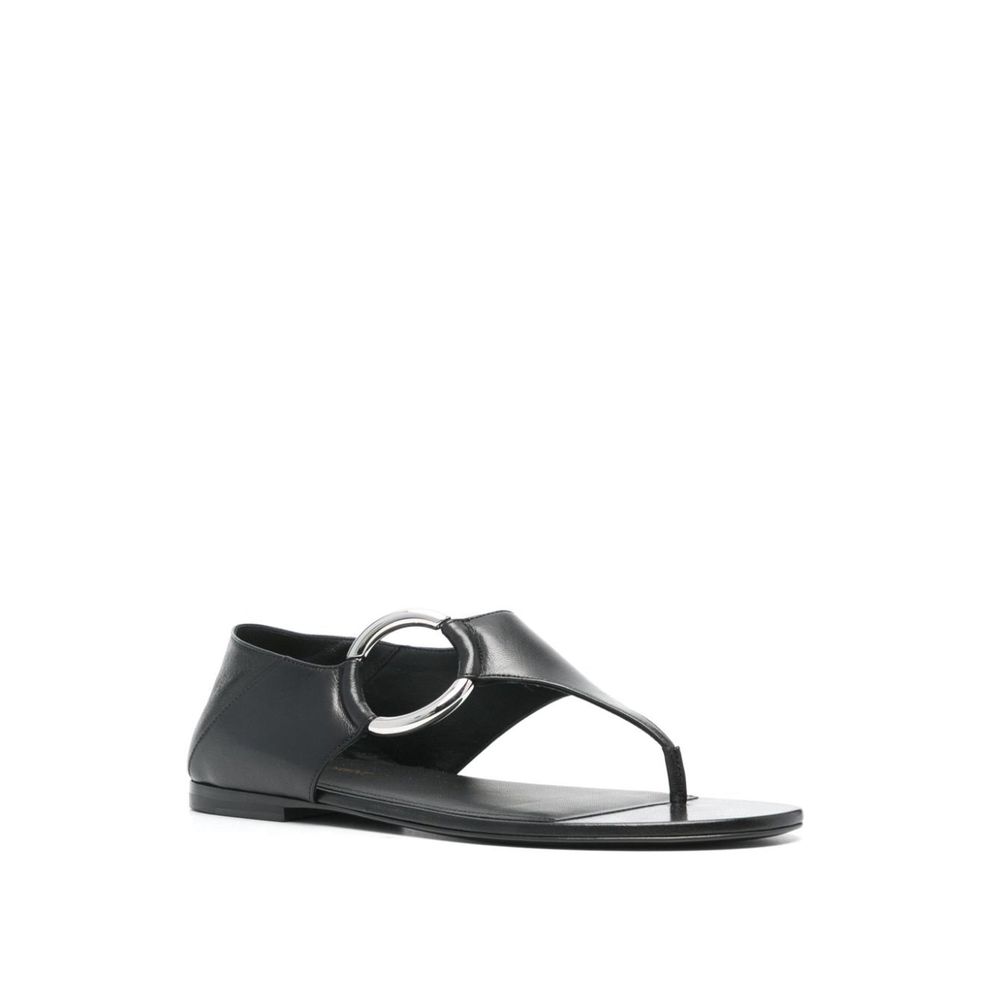 Saint Laurent Black Calfskin Strap-On Sandals