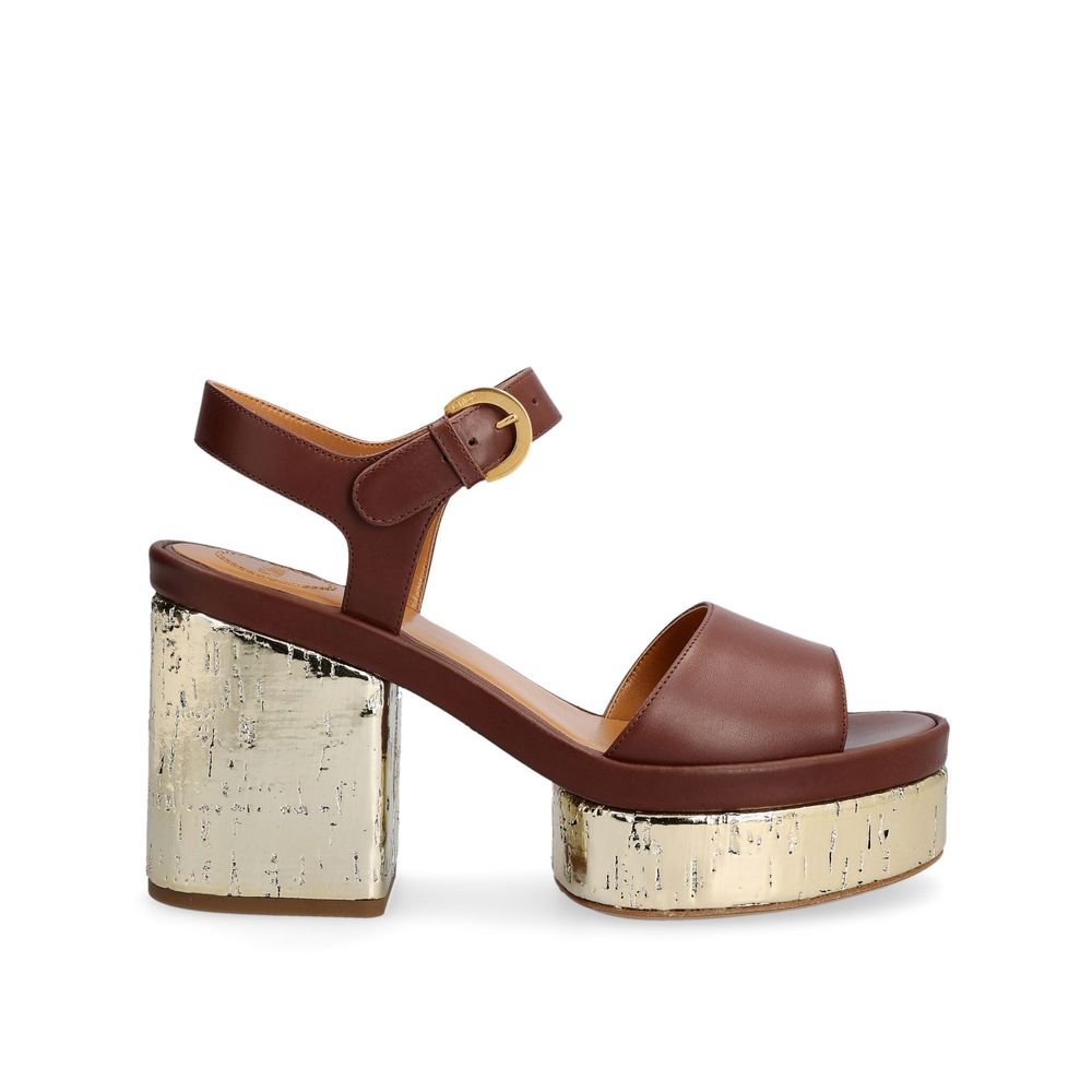 Chloé Brown Calfskin Platform Sandals