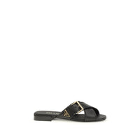 Prada Black Calf Leather Bos Taurus Flat Sandals