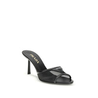 Prada Black Calf Leather Bos Taurus Stiletto Heel Sandals