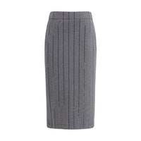 Brunello Cucinelli Gray Polyester Midi Skirt