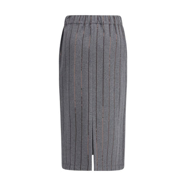 Brunello Cucinelli Gray Polyester Midi Skirt