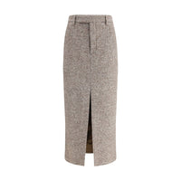 Brunello Cucinelli Brown Fleece Wool Long Skirt
