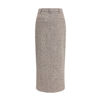 Brunello Cucinelli Brown Fleece Wool Long Skirt