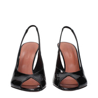 Amina Muaddi Black Leather Stiletto Heel Sandals