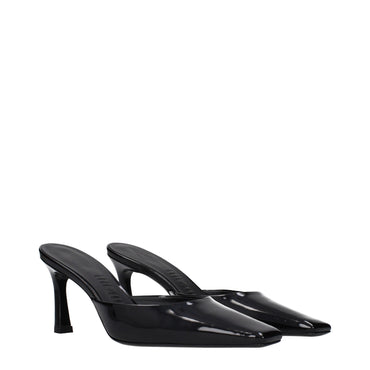 The Attico Black Leather Flat Sandals