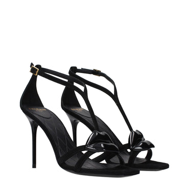 Balmain Black Leather Stiletto Heel Sandals
