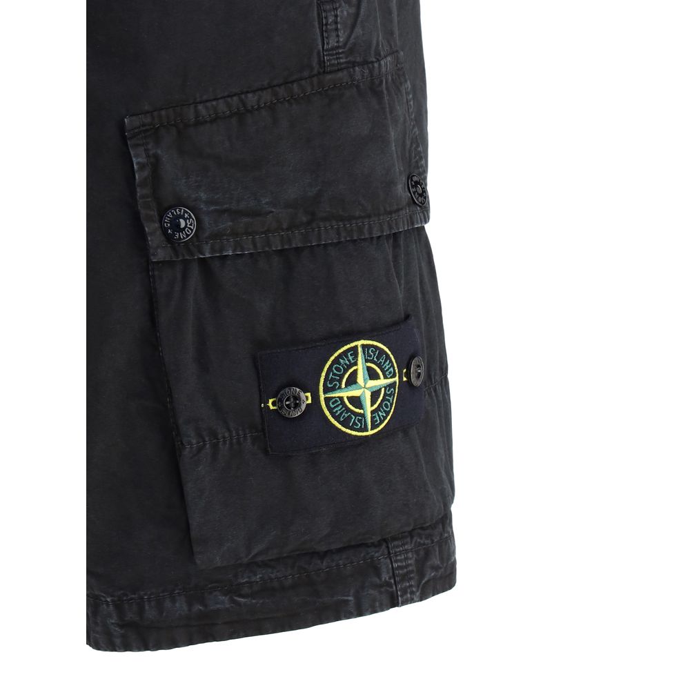 Stone Island Black Cotton Bermuda Shorts