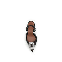 Amina Muaddi Black Glass Platform Pumps