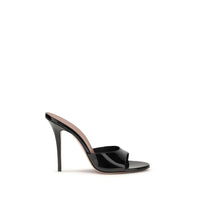 Amina Muaddi Black Calf Leather Bos Taurus Stiletto Heel Sandals