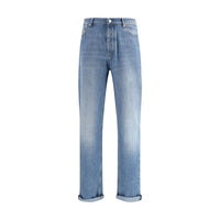 Brunello Cucinelli Light Blue Cotton Straight-Leg Jeans