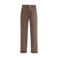 Brunello Cucinelli Brown Cotton Relaxed Fit Jeans - Brown pants on a white background