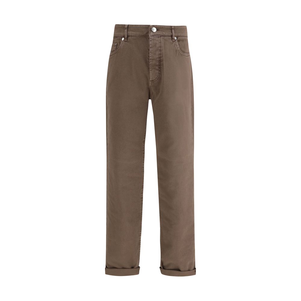 Brunello Cucinelli Brown Cotton Relaxed Fit Jeans - Brown pants on a white background