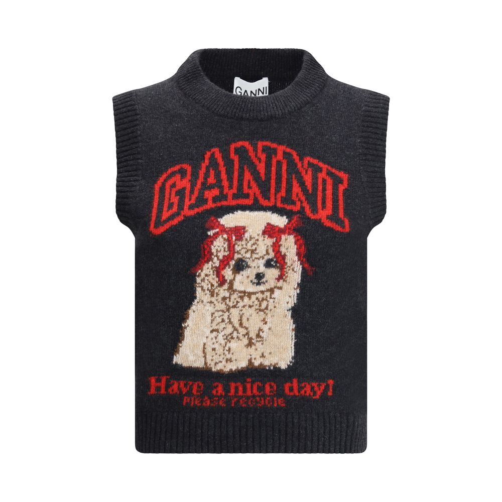 Ganni Black Wool Top