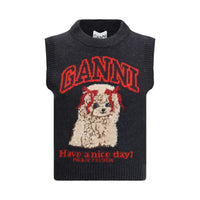 Ganni Black Wool Top
