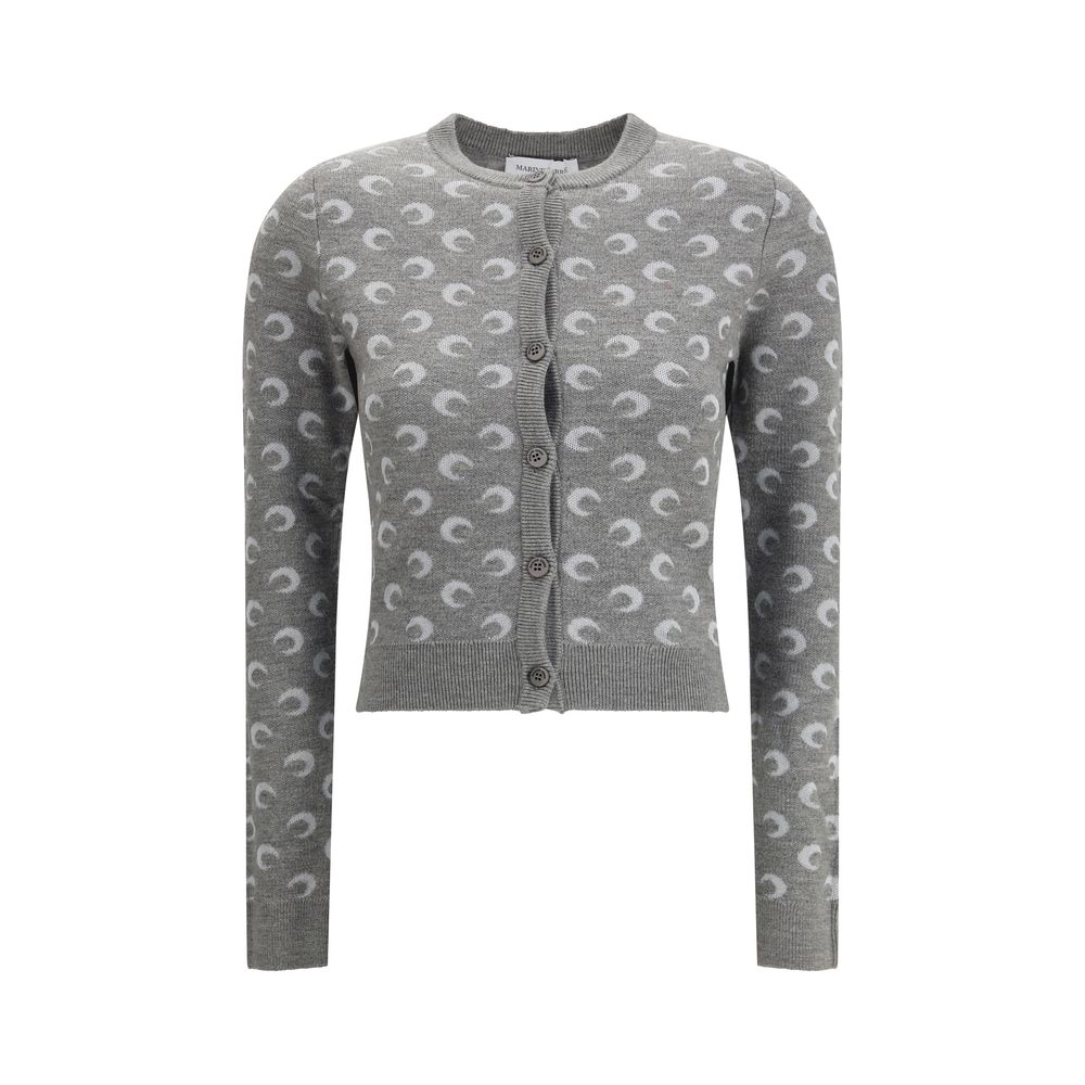 Marine Serre Gray Fleece Wool Cardigan