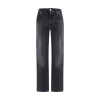 7FOR Black Cotton Straight-Leg Jeans