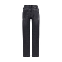 7FOR Black Cotton Straight-Leg Jeans