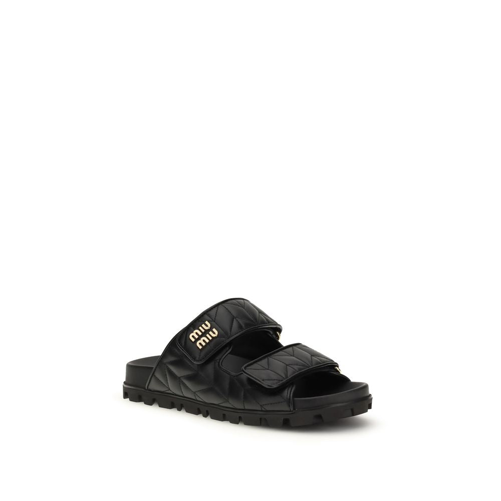 Miu Miu Black Napa Leather / Calf Bos Taurus Slippers