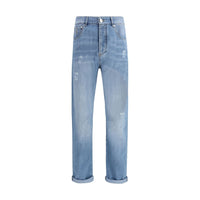 Brunello Cucinelli Light Blue Cotton Relaxed Fit Jeans