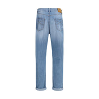 Brunello Cucinelli Light Blue Cotton Relaxed Fit Jeans