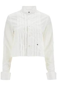 Homme Girls white cropped tuxedo shirt with wide neckline