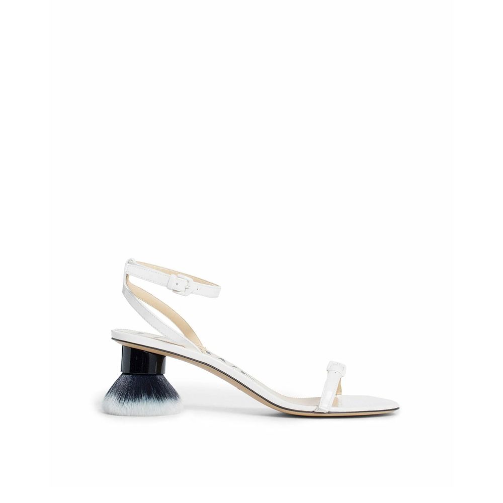 Loewe Petal Brush Leather Sandals - White sandal with a black brush sole 