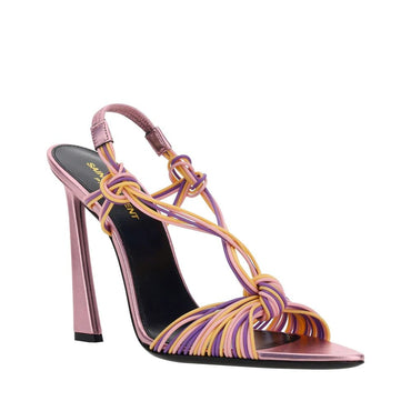 Saint Laurent Pool 105 Heel Sandals -Pink high-heeled sandal with colorful straps 