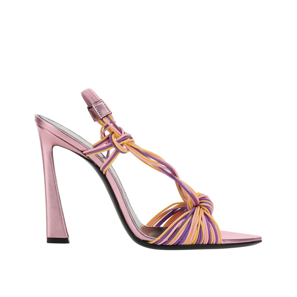 Saint Laurent Pool 105 Heel Sandals -Pink high-heeled sandal with colorful straps 