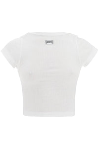 JEAN PAUL GAULTIER white cotton crop t-shirt with gaultier logo